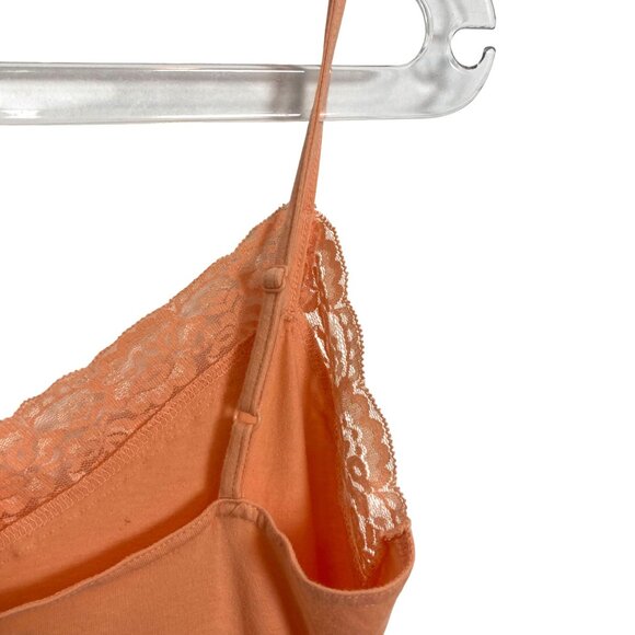 Vintage Y2K Q & A Tank Top Medium Orange Lace Trimmed Long Line Cami Layering - Picture 4 of 6